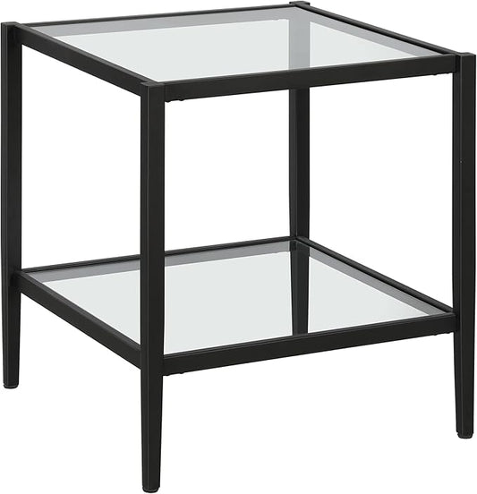 Henn&Hart 20" Wide Square Side Table with Glass Shelf in Blackened Bronze, Table for Living Room, Bedroom