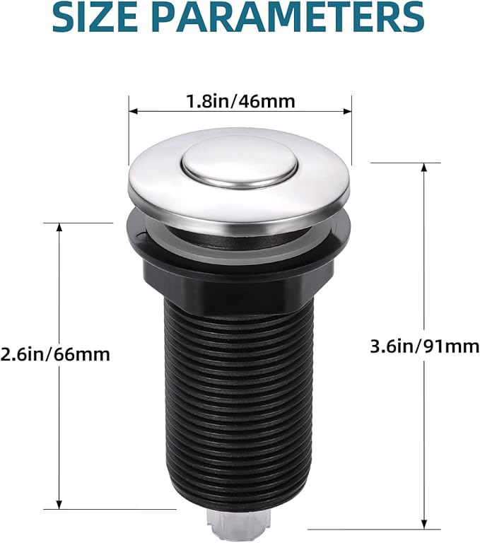 RQYEKDO Garbage Disposal Air Switch Kitchen Sink Top Long Stainless Steel Brushed Nickel Long 2.5" for Food and Waste Disposal On/Off Air Button Parts