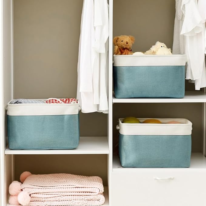 TcaFmac Organization and Storage Basket for Organizing - 16x12x12 inch Large 2 Pack Fabric Storage Cubes, Collapsible Storage Bins for Shelves Box Closet Cloth Home Toy Books Kids (White & Green)