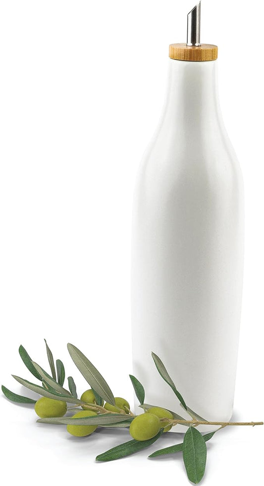 kitchentoolz Ceramic Olive Oil Dispenser Bottle - Vinegar EVOO Soy Sauce Holder - Minimalist White Kitchen Accessories - 16.9 oz Kitchen Oil Cruet Pour Bottle