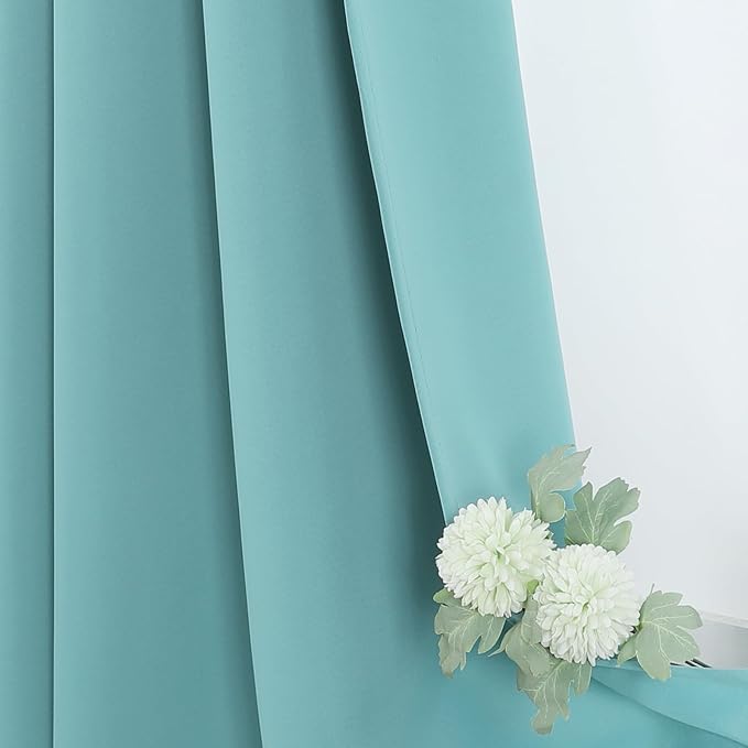 ChrisDowa Small Window Curtains 36 inches Long for Bedroom - Grommet Short Thermal Insulated Room Darkening Curtains for Kitchen (2 Panels, Aqua, 34 x 36 Inch)