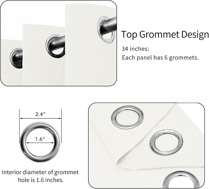 Easy-Going Blackout Curtains for Bedroom, Solid Thermal Insulated Grommet and Noise Reduction Window Drapes, Room Darkening Curtains for Living Room, 2 Panels (34x45 in, Ivory)