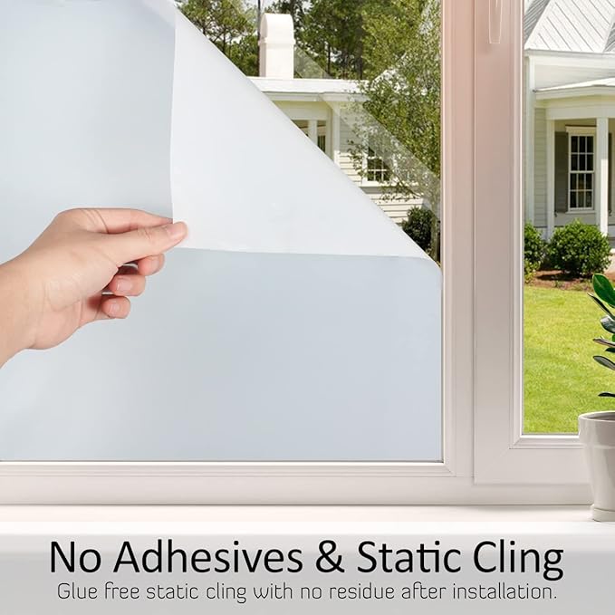 HIDBEA Frosted Window Privacy Film Non-Adhesive, Reusable Window Glass Films Heat Control Self Static Cling Removable Window Stickers for Home Office Living Room (White Frosted, 35.4 Inch x 8.2 Feet)