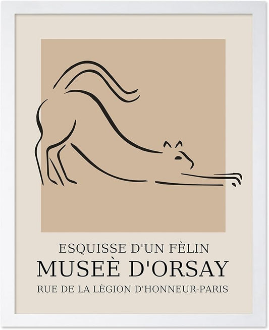Poster Master Vintage Poster - Retro Minimalist Print - Gift for Artist, Housewarming - Cat, Line Drawing, Sketch, Abstract - Wall Decor for Living Room, Bedroom, 8x10 White Framed