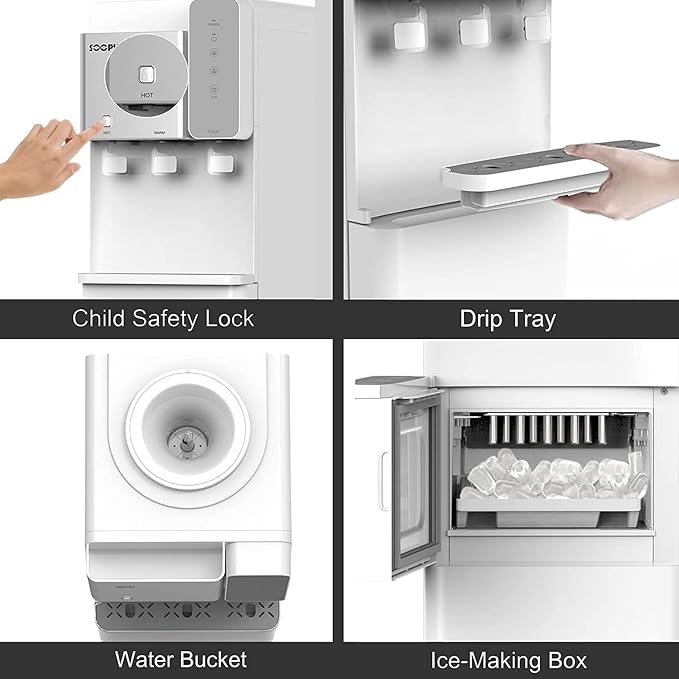Hot and Cold Water Dispenser with Ice Maker for 5 Gallon Bottle Water Cooler Dispenser Built-in Ice Maker 27 lbs in 24 hrs with Child Safety Lock