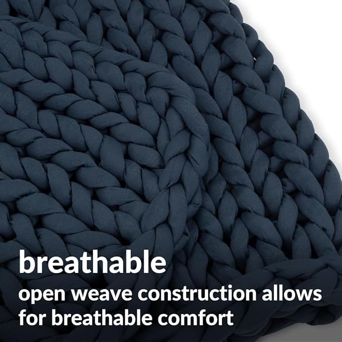 Nuzzie Chunky Knit Blanket - Breathable, Cooling, Hand Made Knit Throw Blanket for Sleep - Machine Washable, Stylish Decor Design (Dusty Blue, Queen | 22lbs | 60"x80")