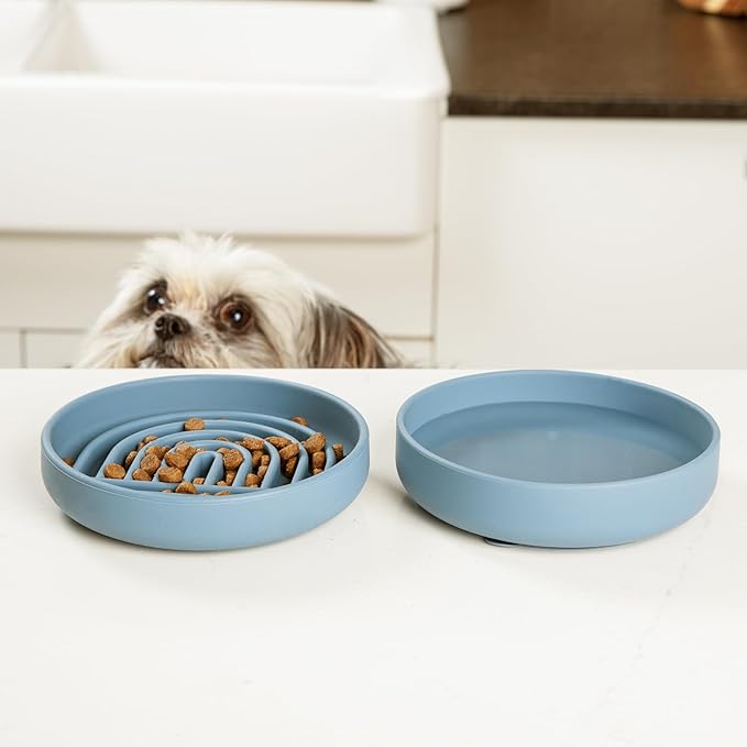 The Slowdown Bowl Silicone Slow Feeder for Cats & Kittens, Slow Eating Mealtime Solution with Modern Lick Mat Design, Reduces Gulping, Fits 1 Cup 6” Across x 1.25” Tall, Small-Spruce