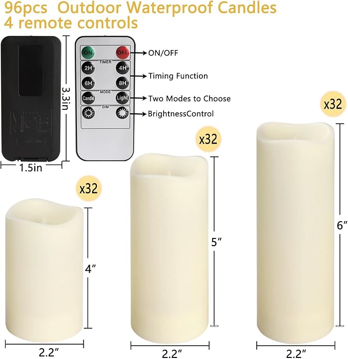 96-Pack LED Flameless Candles with Remote Control - Perfect for Home, Parties, and Special Occasions - Create a Magical Ambiance Effortlessly(Three Sizes)