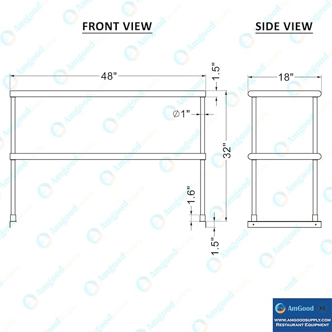 AmGood Stainless Steel Double-Tier Shelf | Work Table Overshelf | NSF Certified | Fits Over Tables | Many (48 in. Long x 18 in. Deep)