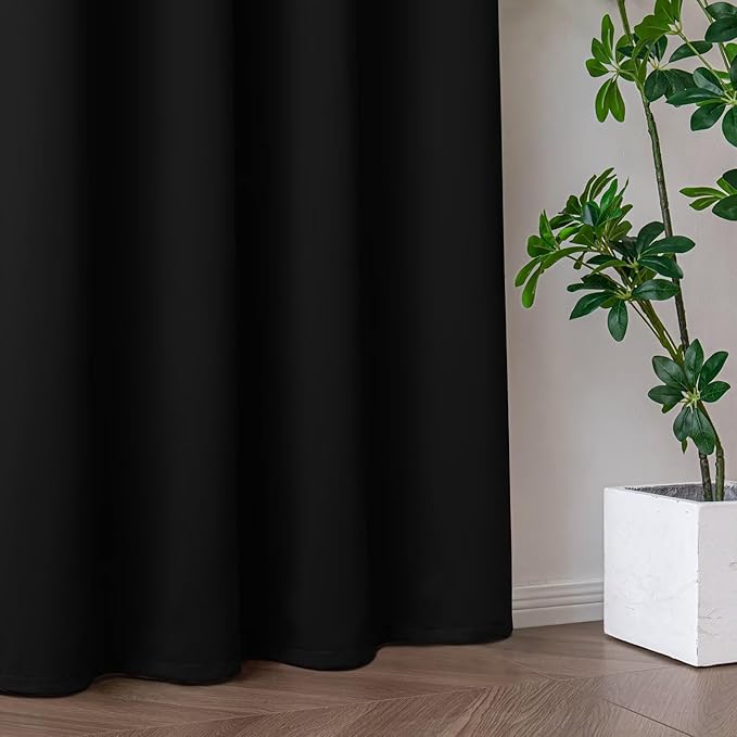 Blackout Curtains 108 Inches Long for Bedroom, Thermal Insulated Blackout Curtains 2 Panels Set, Solid Grommet Privacy Room Darkening Drapes for Living Room Windows(W52 x L108, Black)