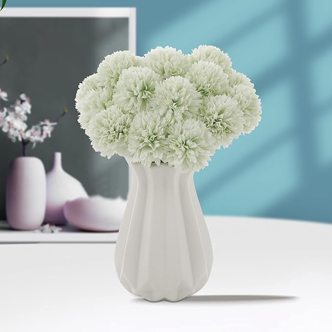 Kimura's Cabin 20Pcs Fake Chrysanthemums Artificial Silk Ball Flowers Faux mums Flower for Spring Wedding Festival Home Table Core DIY Decoration (Light Green)