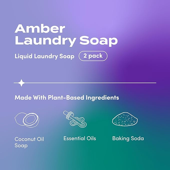 Indigo Wild Zum Clean Laundry Soap - Plant-Based Liquid Laundry Soap - Contains Baking Soda, Essential Oils & Saponified Coconut Oil - Amber - 64 fl oz (2 Pack)