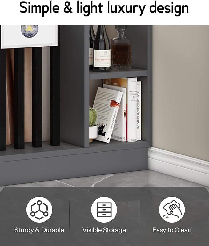 Wall Room Divider, Storage Cabinet Storage Display with Shelves, Modern Freestanding Wood Room Divider Screen, Wall Privacy Screens for Home Decorative (Grey,43.3" L x 9.5" W x 79.5" H)