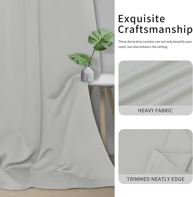 Easy-Going Blackout Curtains for Bedroom, Solid Thermal Insulated Grommet and Noise Reduction Window Drapes, Room Darkening Curtains for Living Room, 2 Panels (42x36 in, Greyish White)