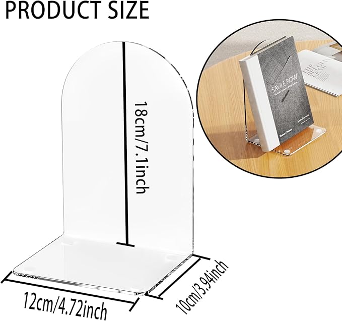 Lulonpon 6 Pieces Book Ends, Bookends, Books End for Shelves, Books End for Heavy Books, Clear Bookends, Acrylic Book Ends for School, Library,Desktop Organizer and Book Shelves