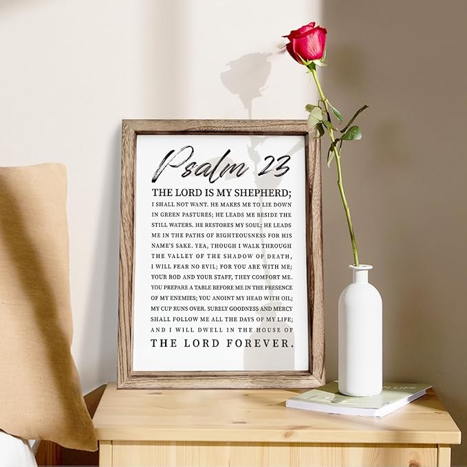 Christian Wooden Sign, Bible Verse Wall Art, Rustic Wooden Plaque, Home Church Decor, Christian Framed Wall Plaque Sign 15 * 11.5 inches, The Lord is My Shepherd