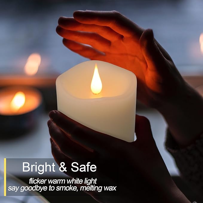 Flameless Candles Battery Operated with Remote Timer, 3D Moving Flame Flickering, Last 600+ Hours Battery Candles, 3" x 5" Ivory Real Wax Electric LED Candle for Wedding Party, Set of 2