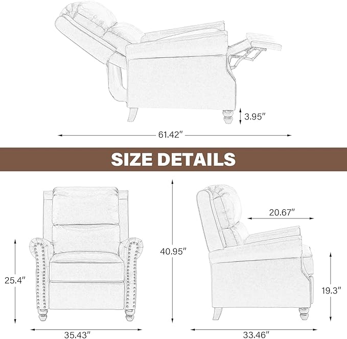 UIXE Pushback Recliner Chair, Fabric Armchair Push Back Accent Chair for Living Room, Rivet Trim Club Arm Chair Overstuffed Home Theater Single Sofa Bedroom Reading Seat with Footrest - Stripe Blue