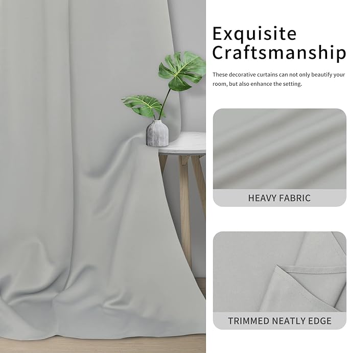 Easy-Going Blackout Curtains for Bedroom, Solid Thermal Insulated Grommet and Noise Reduction Window Drapes, Room Darkening Curtains for Living Room, 2 Panels(46x63 in, Greyish White)