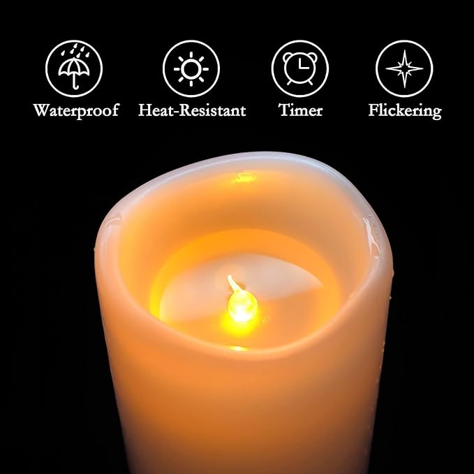 Homemory 4" x 8" Large Waterproof Outdoor Flameless Candles with Remote Control and Timer, Battery Operated Flickering LED Pillar Candles for Indoor Outdoor Lanterns, Porch, Long Lasting, Set of 4