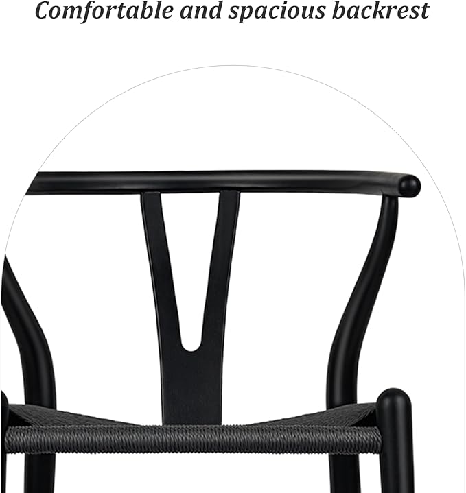 Wishbone Chair Natural Solid Wood Dining Chair/Hans Vegner Y Chair Rattan and Wood Accent Armrest Chairs Set of 2 (Ash Wood - Black)