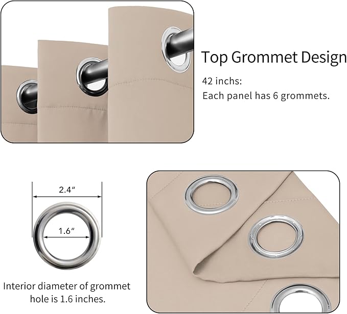 Easy-Going Blackout Curtains for Bedroom, Solid Thermal Insulated Grommet and Noise Reduction Window Drapes, Room Darkening Curtains for Living Room, 2 Panels(42x72 in, Beige)