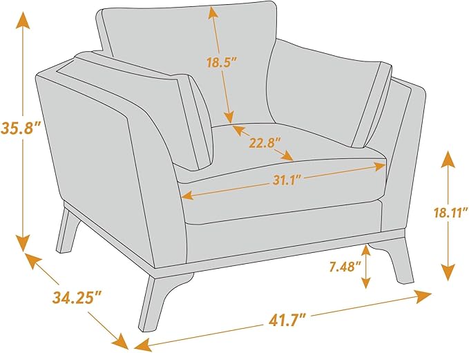 Large-Sized Accent Chair, Thick Cushion Bedroom Reading Chair, Comfortable Living Room Single Sofa， Boucle Curry