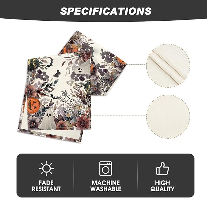 Artoid Mode Jack-O'-Lantern Pumpkin Floral Ghost Halloween Table Runner, Eucalyptus Kitchen Dining Table Decoration for Home Party Decor 13x60 Inch