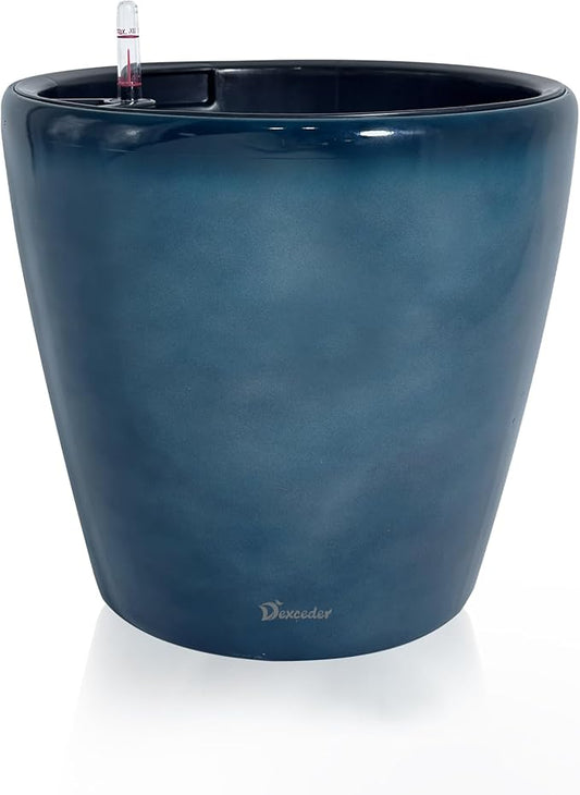 Dexceder 15x14 Self Watering Planter with Wheels Indoor Outdoor, Inner Pot Design, Thickened Large Floor Standing Flower Plant Pot with Water Level Indicator (Grayish Green Gradient)
