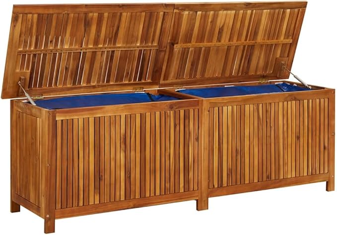 vidaXL Outdoor Storage Box, [Load Capacity Gallon] Deck Box with Gas-Lift Lid, Storage Chest with Water-Resistant Zippered Bag Inside, 68.9''x19.7''x22.8'', Solid Acacia Wood