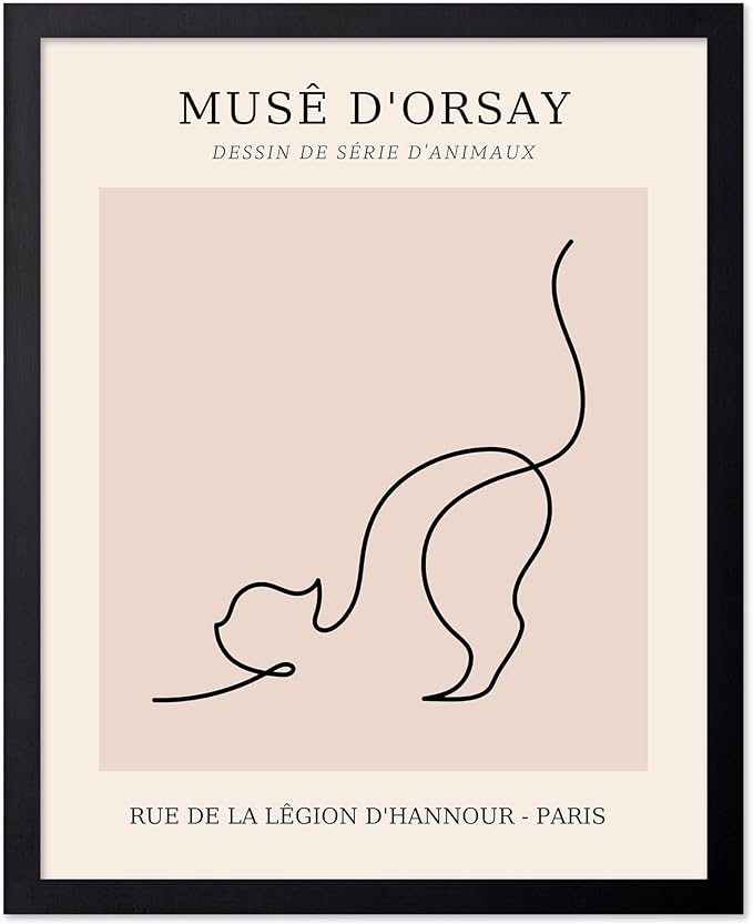 Poster Master Vintage Poster - Retro One Line Cat Drawing Print - Cat Art - Minimal Gift for Men, Women, Animal Lover - Abstract Wall Decor for Home, Office, Bedroom - 16x20 UNFRAMED Wall Art