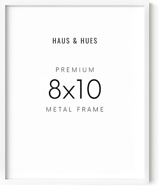 HAUS AND HUES White 8x10 Picture Frame - Modern Aluminum Wall Art Display - Minimalist, Lightweight 8x10 White Frame for Art Prints, Photos, Posters - Ready-to-Hang Vertically & Horizontally