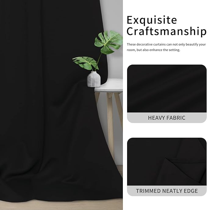 Easy-Going Blackout Curtains for Bedroom, Solid Thermal Insulated Grommet and Noise Reduction Window Drapes, Room Darkening Curtains for Living Room, 2 Panels(46x63 in, Black)