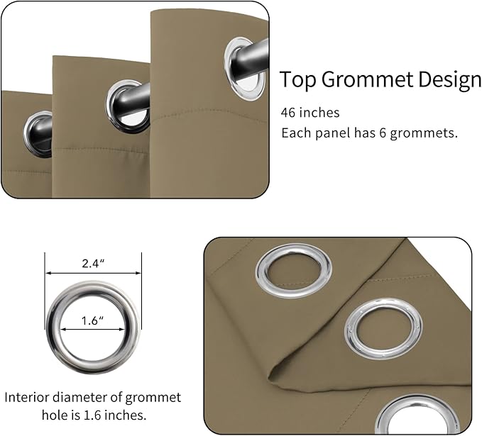 Easy-Going Blackout Curtains for Bedroom, Solid Thermal Insulated Grommet and Noise Reduction Window Drapes, Room Darkening Curtains for Living Room, 2 Panels(46x63 in, Tan)
