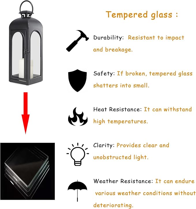 Bdor 20 Inches Metal and Stainless Steel Glass Decorative Lantern with Electronic Wax Effect - Indoor/Outdoor Decorative Lighting, Handcrafted Aesthetic, Perfect for Home, Parties, and Holiday Decor