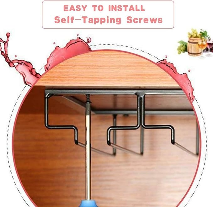 Wine Glass Rack - Under Cabinet Stemware Wine Glass Holder Glasses Storage Hanger 2 Pack Metal Organizer for Bar Kitchen 5 Rows Black