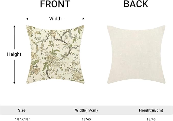 CXMEIFLY Spring Floral Birds Pillow Covers 18 x 18 Inch Set of 2 for Chinoiserie Flowers Decor Throw Pillows Sage Green Plant Outdoor Decorative Cushion Cases for Couch Bed Decorations