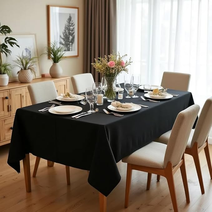 sancua Rectangle Tablecloth - 60 x 120 Inch - Stain and Wrinkle Resistant Washable Polyester Table Cloth, Decorative Fabric Table Cover for Dining Tables, Buffet Parties and Camping, Black