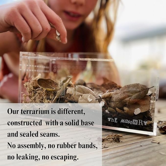 THE MASONRY | Acrylic Terrarium for Isopod Enclosure | 8"x4"x4" | Sling Tarantula Enclosure and Bug Tank | Small Spider Habitat | Terrarium Pre-Assembled with Magnetic Lock
