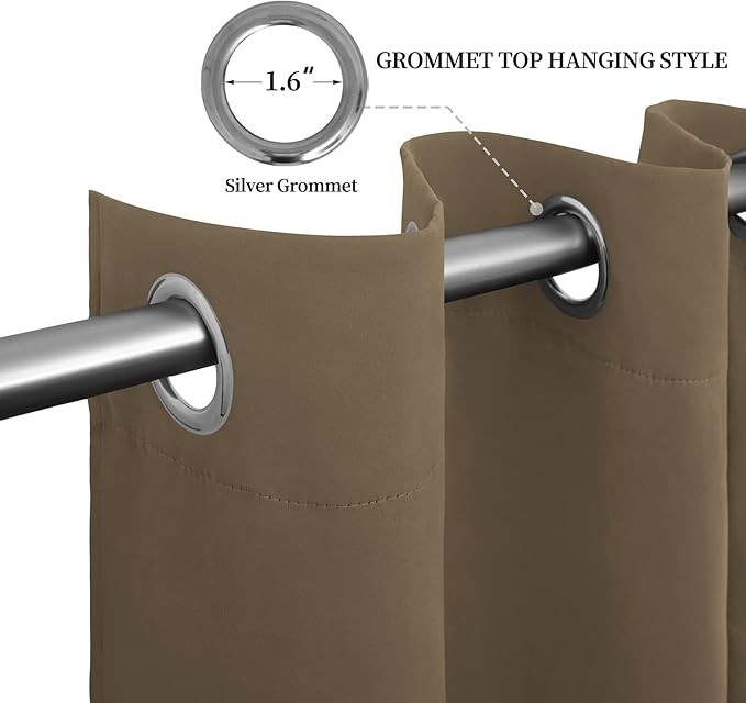 Easy-Going Blackout Curtains for Bedroom, Solid Thermal Insulated Grommet and Noise Reduction Window Drapes, Room Darkening Curtains for Living Room, 2 Panels (52x46 in,Natural)