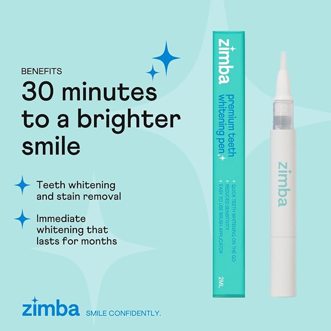 Zimba Travel Teeth Whitening Pen - Effective, Travel-Friendly, and Easy to Use Gel Whitening Pen - Stain Remover and Teeth Whitener for Coffee, Wine, Soda, and Other Stains (1 Pack)