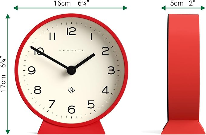 NEWGATE® M Mantel Echo Desk Clock | Modern Round Design | Red | Easy to Read Numbers | Contemporary Style for Desk, Table, Shelf or Bedside