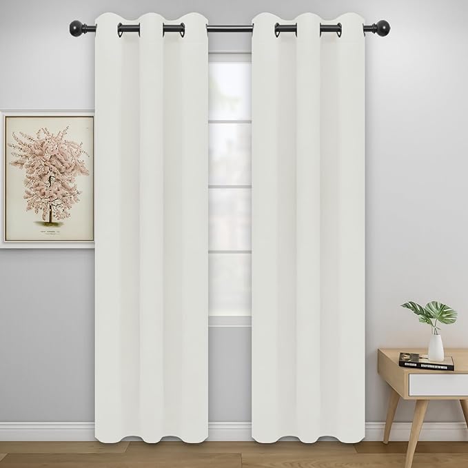Easy-Going Blackout Curtains for Bedroom, Solid Thermal Insulated Grommet and Noise Reduction Window Drapes, Room Darkening Curtains for Living Room, 2 Panels (34x72 in, Ivory)