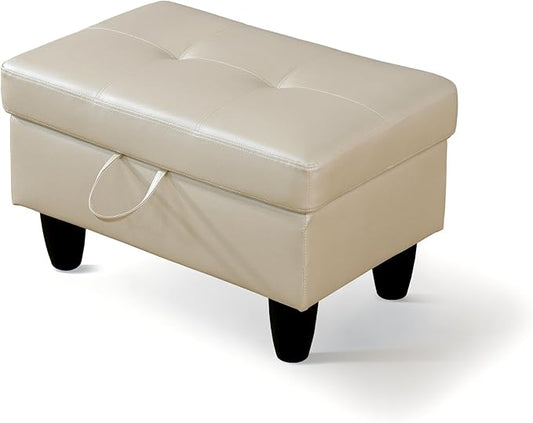 Ottoman Rectangular Storage Ottoman Bench, Faux Leather Footrest, Coffee Table, Stool Footstool with Hinged Lid for Living Room, Bedroom, Entryway, White, 28.5"x19"x17.5"