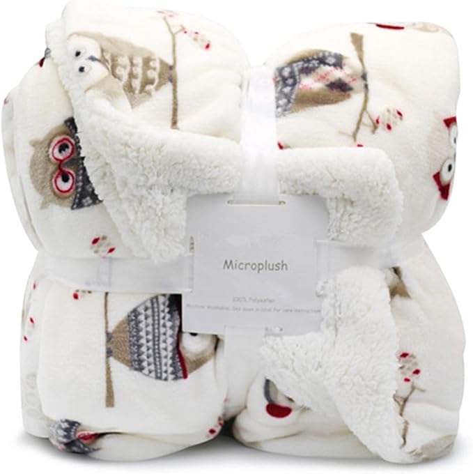 UKELER Owl Sherpa Fleece Blanket Twin Size 60''x80''- Ultra Soft Cozy Flannel Blanket for Bed/Couch/Sofa/Office/Camping, Great Gift for Women's Day,Mother's Day,Father's Day,Thanksgiving,Christmas