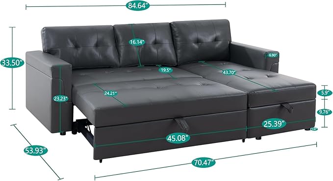 Naomi Home L-Shaped Reversible Sectional Sofa with Pull-Out Sleeper Bed and Storage Chaise, Espresso Velvet