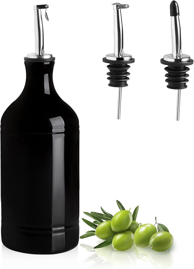 Sweejar Ceramic Olive Oil Dispenser Bottle, Opaque Oil Cruet Protects Oil to Reduce Oxidation, Suitable for Storage Oil, Vinegar, Coffee Syrups & Other Liquids, Pack of 1, 15.5 Fl Oz (Black)