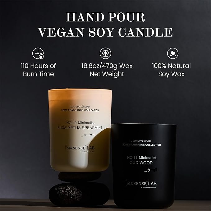 M&SENSE Natural Soy Candle| Pink Jasmine Blossom | 16.6 oz, 95H Burn | Minimalist Scented Candle for Relaxation, Gifting, Home Décor | for Bedroom, Office, Party Large