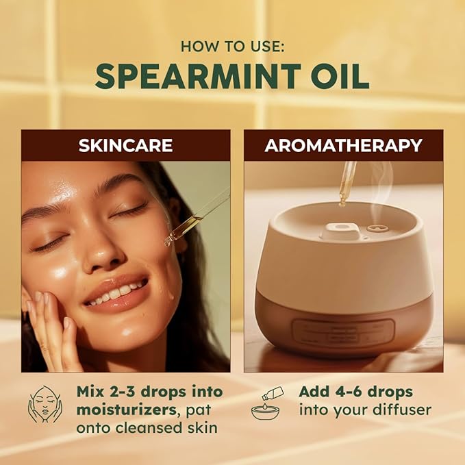 Kukka Spearmint Oil for Facial Hair - 4 Fl Oz - 100% Pure Natural Aromatherapy Spearmint Essential Oil for Skin & Hair Care, Diffuser, Bath Bombs, Soaps and Candles - Soap Making & DIY
