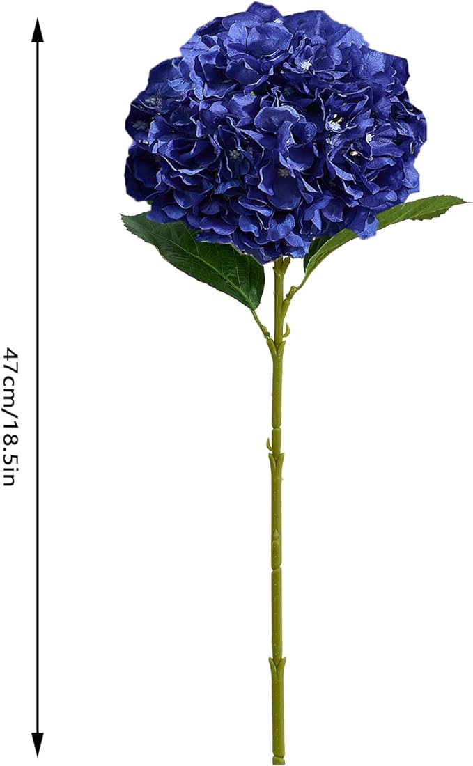 8Pcs Navy Blue Fake Flowers Silk Hydrangea Artificial Flowers Bouquets Faux Hydrangea Stems for Home Table Centerpieces Wedding Party Decoration
